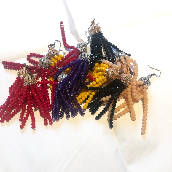 Peach/Silver Crystal Tassel Earrings (Han… - Picture 10 of 15